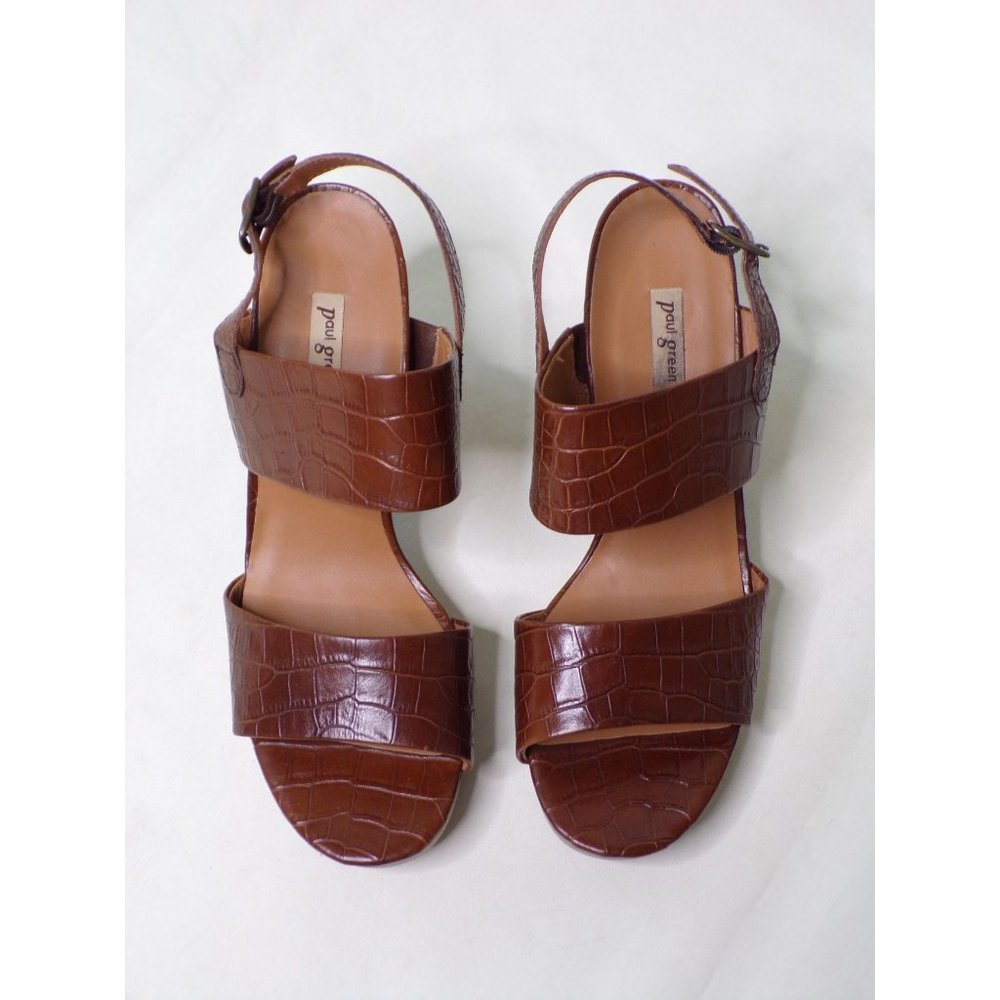 🆕PAUL GREEN Amanda Croc Slingback Platform Sandal Shoes 7 Brown - Picture 7 of 13
